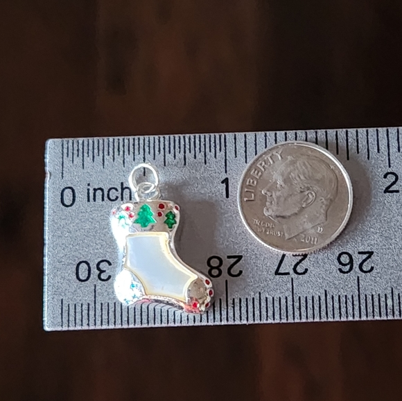 Christmas Stocking Tree MOP 925 Sterling Silver Pendant Charm Enamel Snowflake ❄ - Picture 8 of 14
